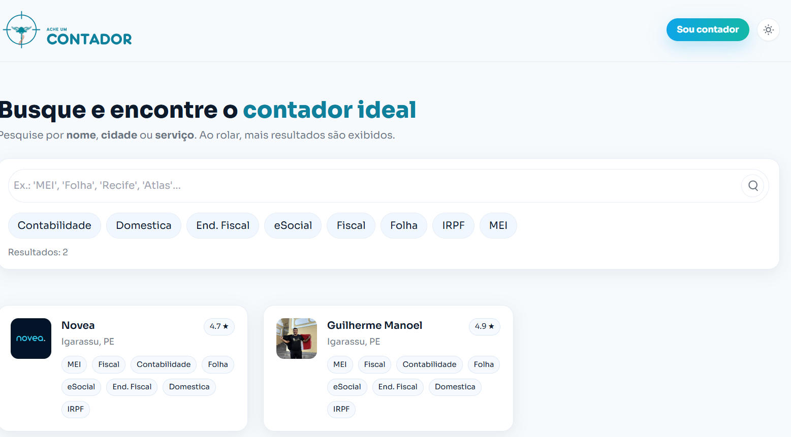 Preview do projeto Ache um Contador